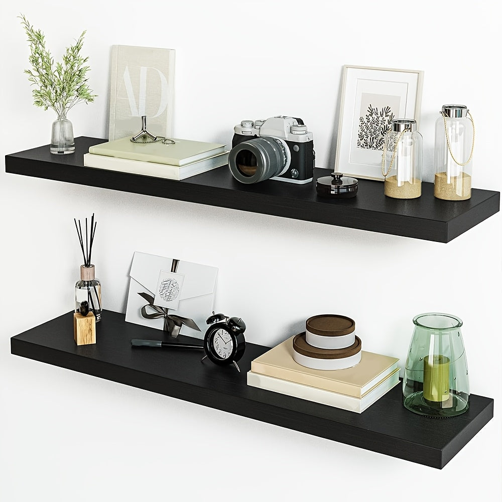 Floating Wall Shelves Two-Pack with Listed 32-Inch Length and Hidden Bracket Design, White, Walnut or Brown Labels for Home Decor and Seasonal Displays