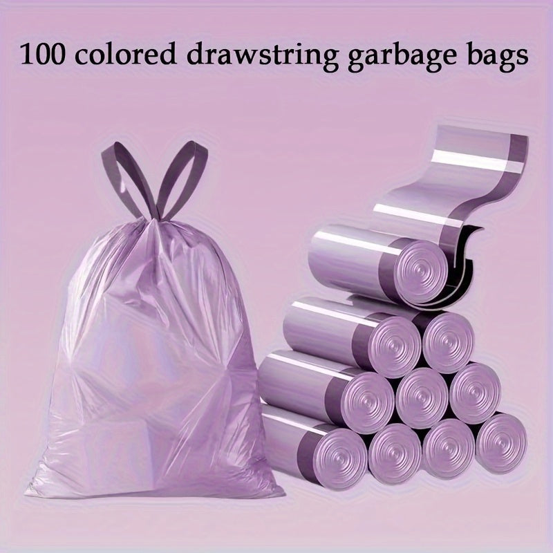 Purple Drawstring Trash Bags, 100-Count Plastic Household Bin Liners with Listed 17.72 x 17.72 Inch Size for Kitchen, Bathroom, Bedroom and Living Room