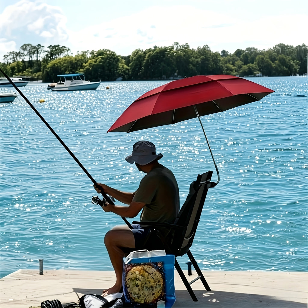 Clip-On Beach Parasol with Double Ventilated Top, Listed 360-Degree Angle Adjustment and Iron Frame in Navy Blue, Blue or Red for Camping and Fishing