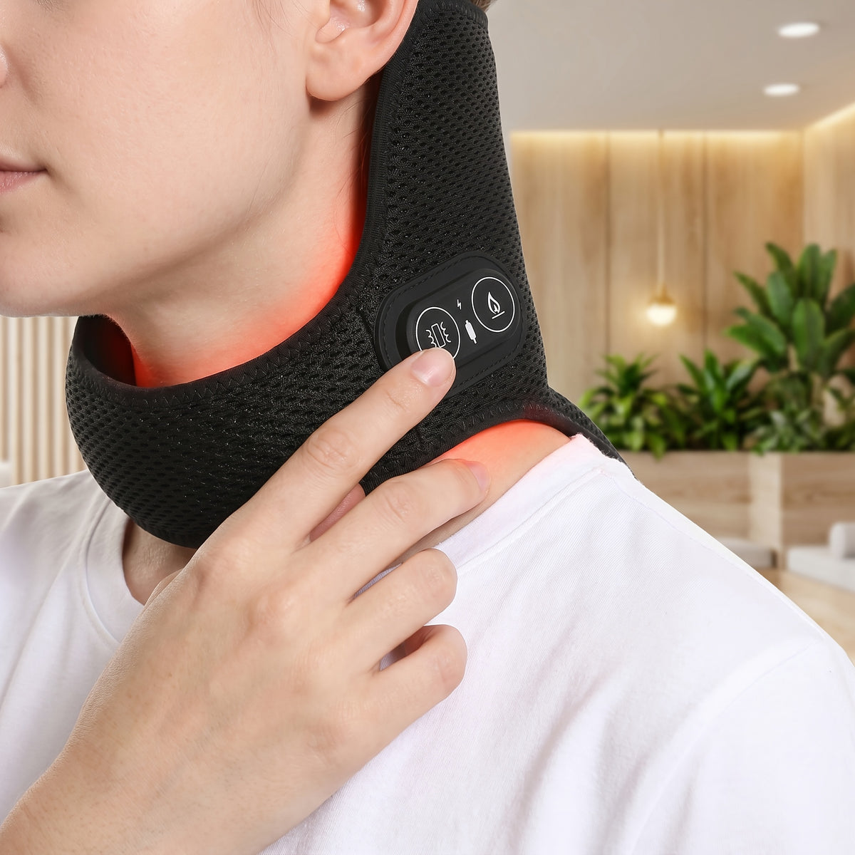 Heated Neck Massage Wrap with Three Temperature Levels, Black 2-in-1 Electric Heat and Vibration Accessory for Adult Home and Office Wind-Down Routines