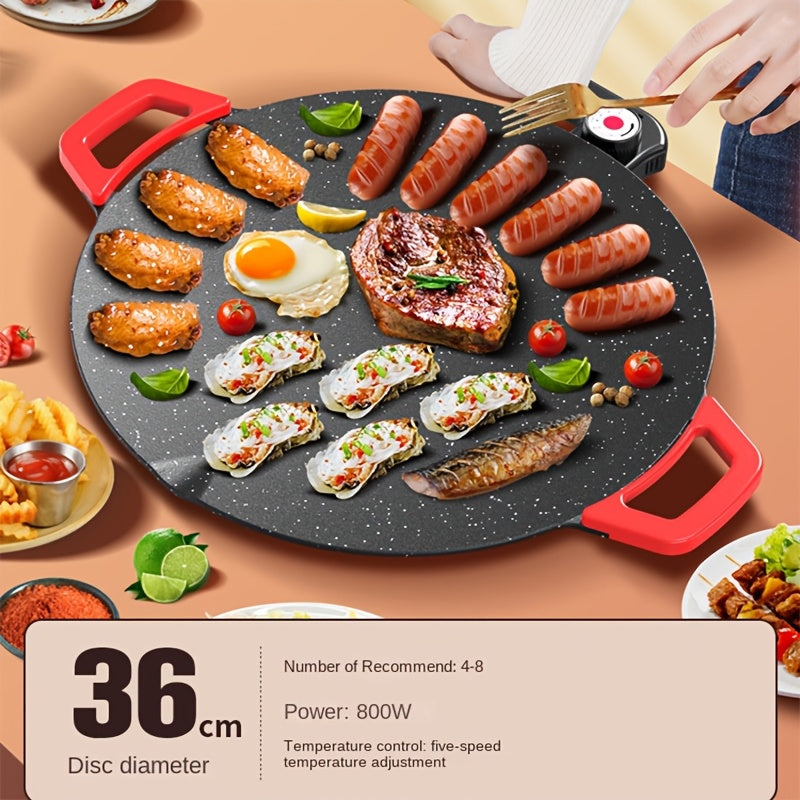 Electric Baking Pan by Aoran with Red Handle, Five Adjustable Heat Settings and Nonstick Surface, 18.11 or 19.55 Inch Total Length for Indoor Cooking
