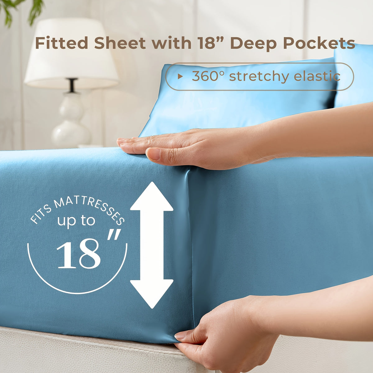 Flat and Fitted Sheet Set with Two Pillowcases, Four-Piece Bedding with Listed Extra Deep Pockets and Six Size Labels Including Twin XL for Home Bedrooms