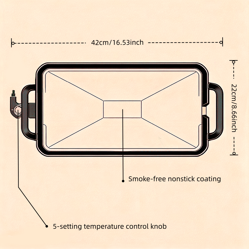 Nonstick Electric Barbecue Tray with Adjustable Temperature, Indoor Cooking Grill in Two Listed Sizes for Steak, Skewers and Home Dinner Gatherings