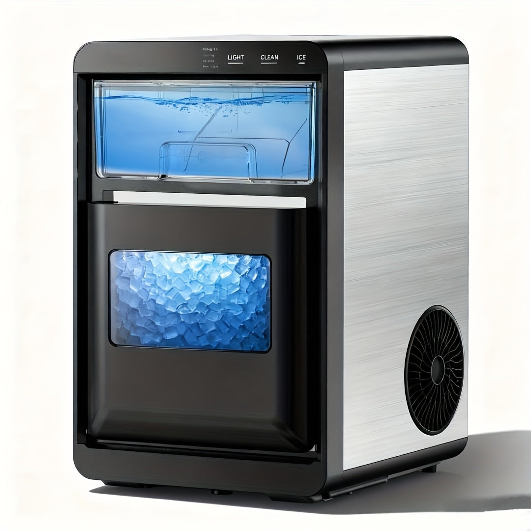 Lighted Countertop Nugget Ice Maker with Automatic Cleaning, Listed Black 37lb or Sliver 44lb Option Labels, Ice Scoop and Basket for Home Kitchen Drinks