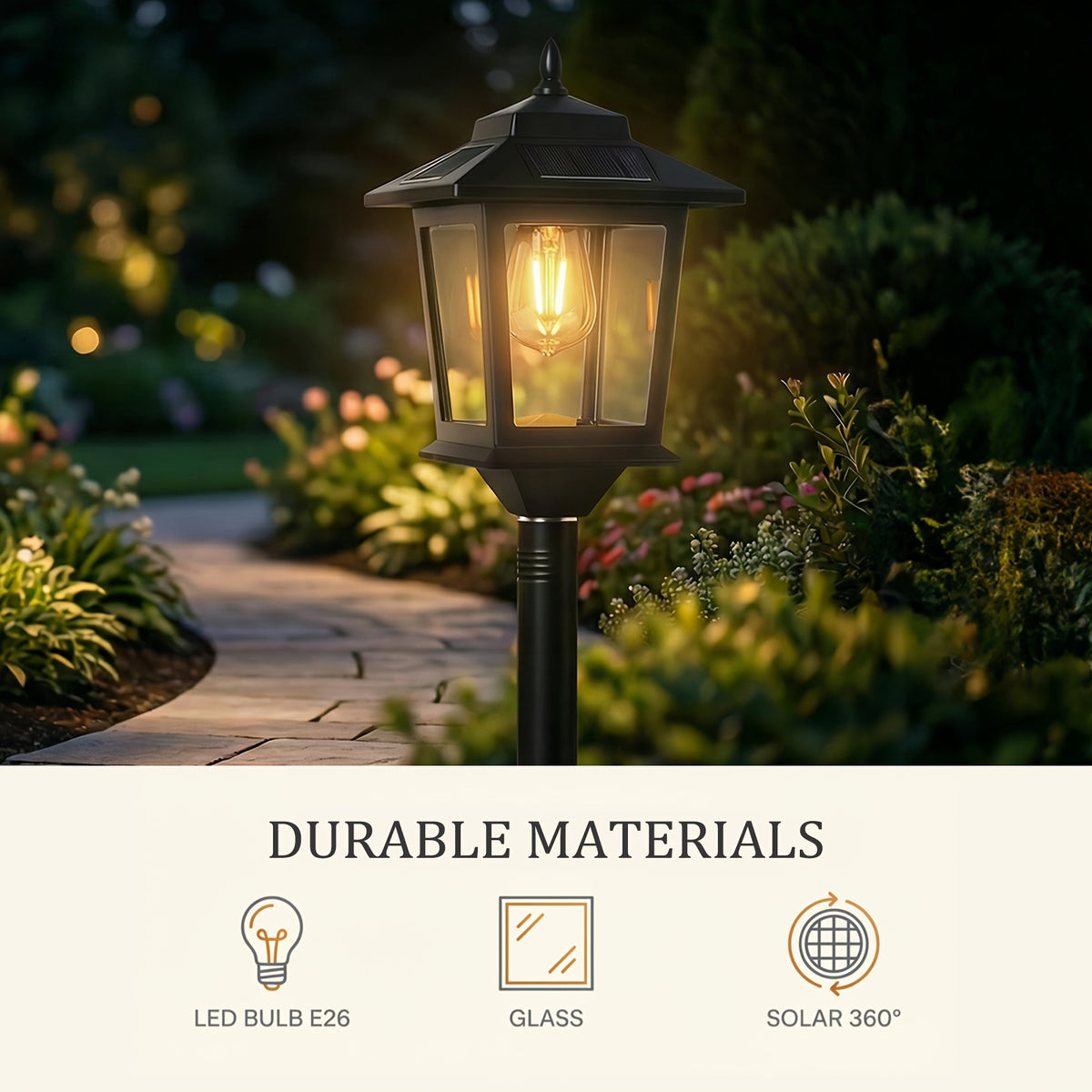 Solar Lamp Post Lights Two-Piece Set with Listed 63-Inch Aluminum Design and Warm White Light for Decorative Garden Paths, Front Yards and Seasonal Outdoor Displays