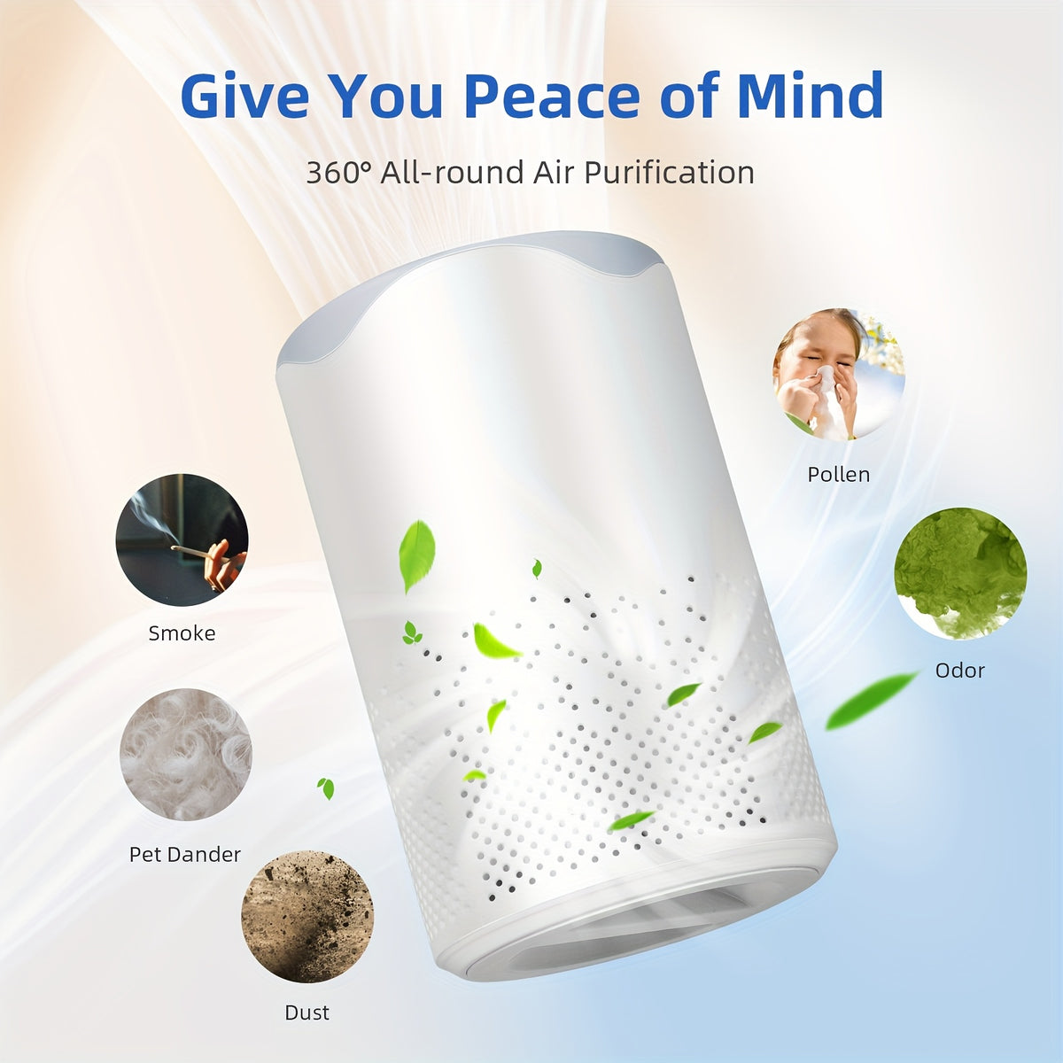 Compact Bedroom Air Purifier with Listed HEPA Filter, Sleep Mode and Scented Sponge, USB Plug-In Air Cleaner with One Machine and One Filter Element