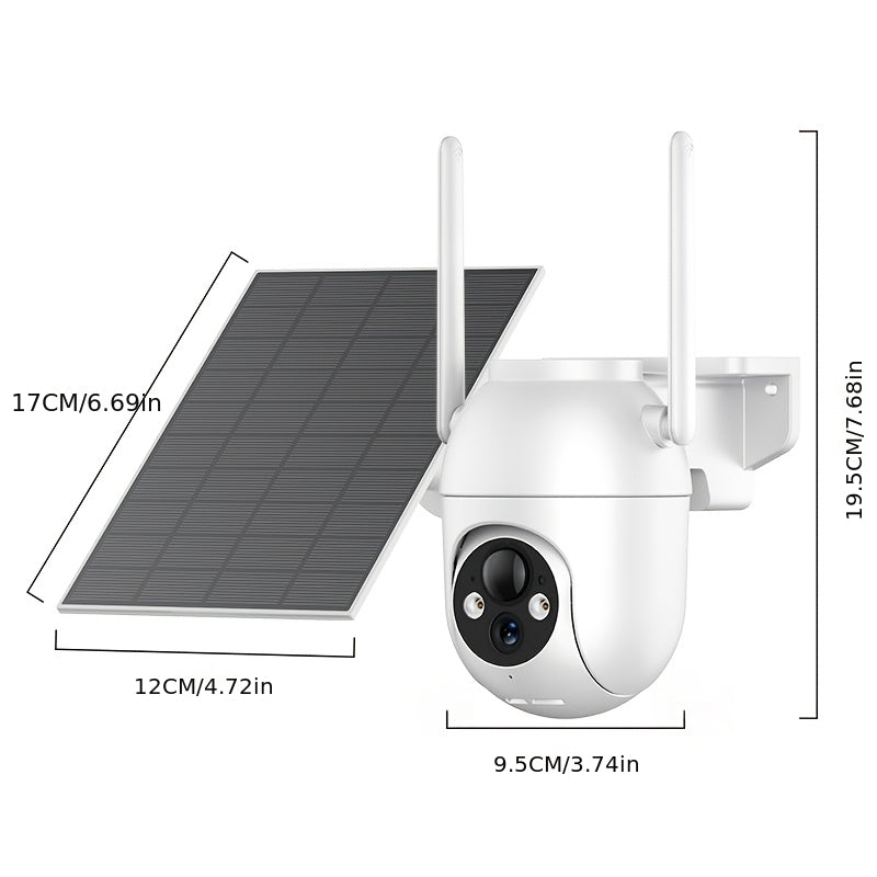 Outdoor Solar Security Camera with 1080P WiFi Video, 355° Pan-Tilt Rotation, Color Night Vision, AI Motion Detection & Two-Way Audio