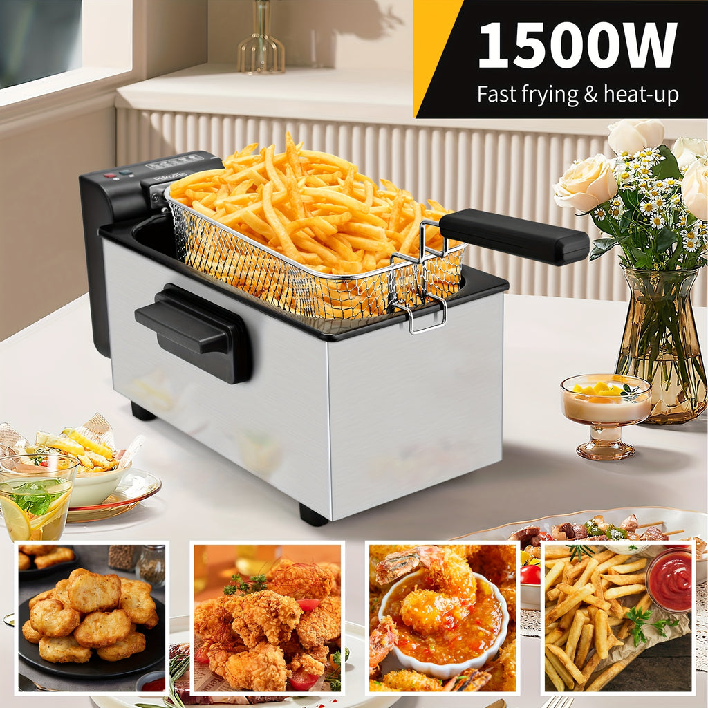 Basket-Equipped Countertop Deep Fryer by SUSTEAS with Adjustable Temperature and Nonstick Lining, 1.5L, 2.5L, 3L, 5L or 6L Options for Home Cooking