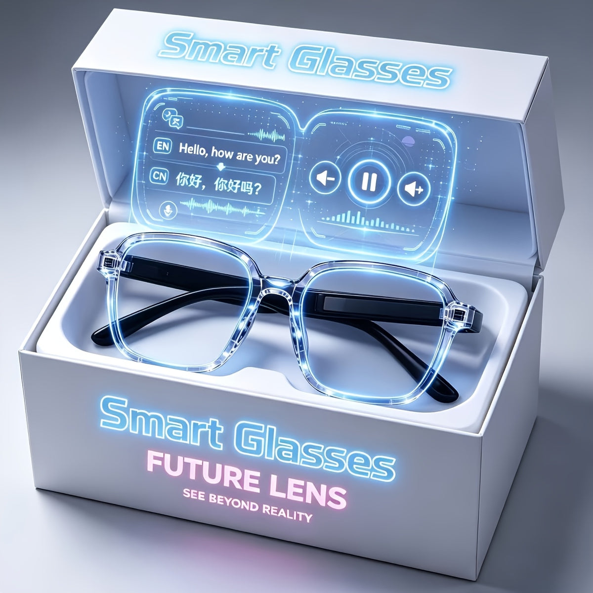 Wireless Music Glasses with Listed AI Translation and Stereo Speaker Functions, Smart Audio Eyewear for Compatible Smartphone and Tablet Setups and Everyday Listening