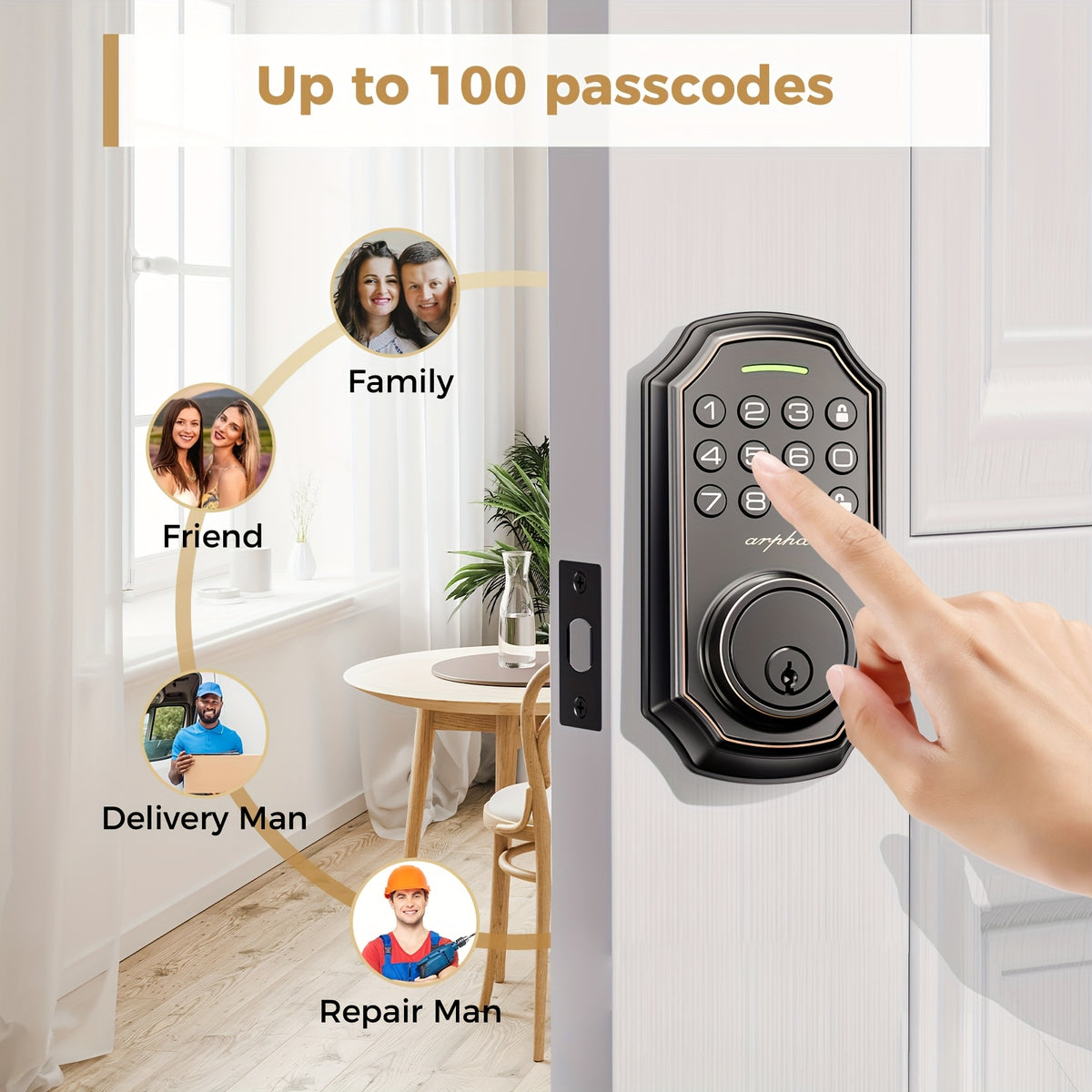 Electronic Keypad Deadbolt with Listed 100 Access Codes, Auto Lock and One-Touch Locking, Black or Silvery Finish and Fingerprint or Handle Set Options
