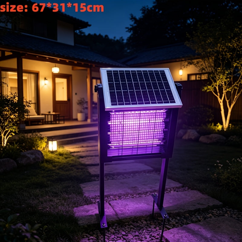 Solar-Powered Bug Zapper in Black with Automatic Day-Night Operation, Hook, Support Rod and Listed 10ft Solar Panel Extension Cord for Patio and RV Setups