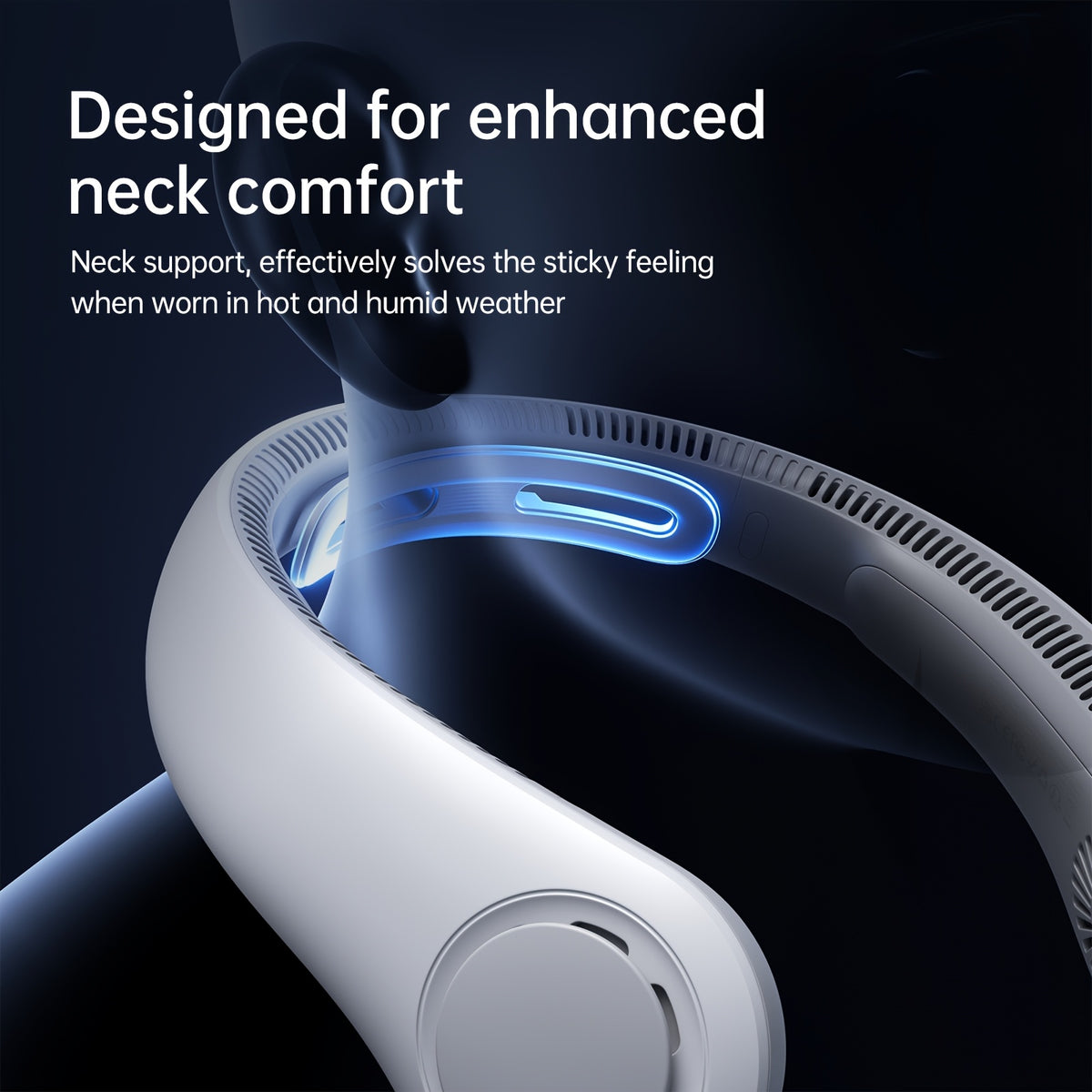 Rechargeable Personal Neck Fan by JISULIFE with Five Listed Speeds and 2500mAh Battery, Hands-Free Bladeless Style in Grey, Black or Blue for Travel and Leisure