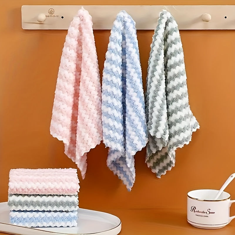 Striped Microfiber Kitchen Towels, Ten-Piece Square Dish Cloth Pack with Hand-Wash-Only Care and Any Color Selection for Everyday Dish and Countertop Cleanup
