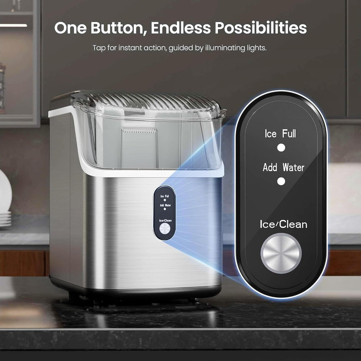 Nugget Ice Maker Countertop 35lbs/Day, Self-Cleaning Pebble Ice Machine with Chewable Ice, 26lbs/Day Bullet Ice Option, Ice Scoop and Basket for Home, Kitchen, Office, Bar and Party