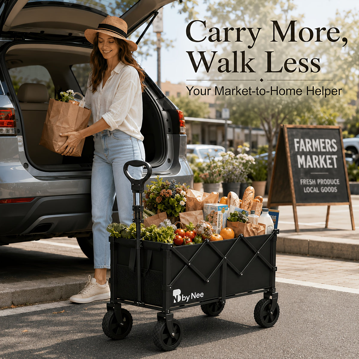 Folding Multipurpose Wagon with Listed Cup Holders and All-Terrain Wheels, Collapsible Utility Cart Options for Garden Supplies, Shopping and Camping Gear
