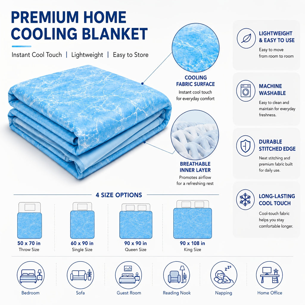 Cool-Touch Summer Blanket for Hot Sleepers, Lightweight Breathable Machine Washable Bed and Sofa Layer in Throw, Twin, Queen or King Sizes