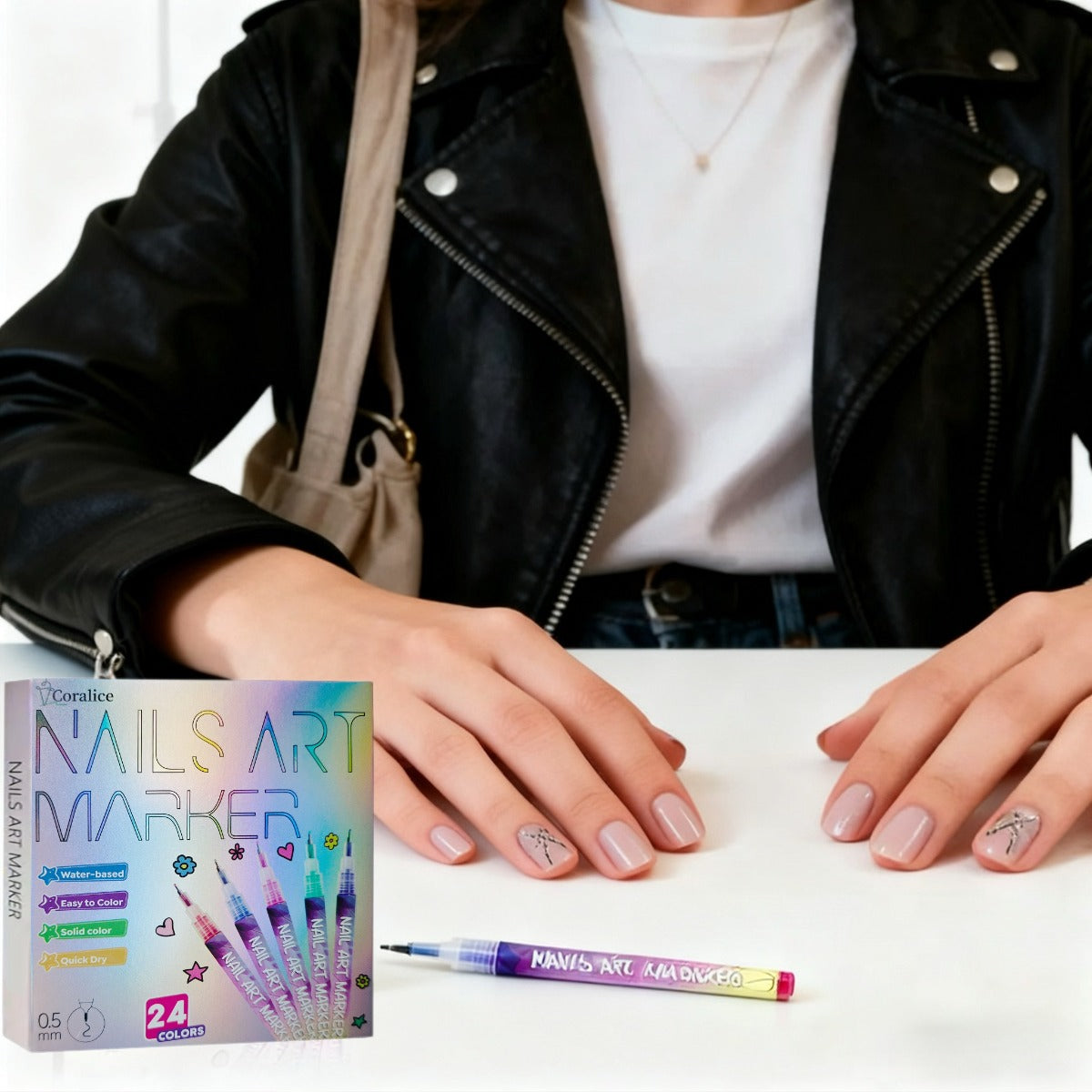 24-Color Nail Painting Pen Set with Quick-Drying Formula and ABS Plastic Barrels, Detail Drawing Tools for Adult DIY Doodle Manicures at Home or Salon