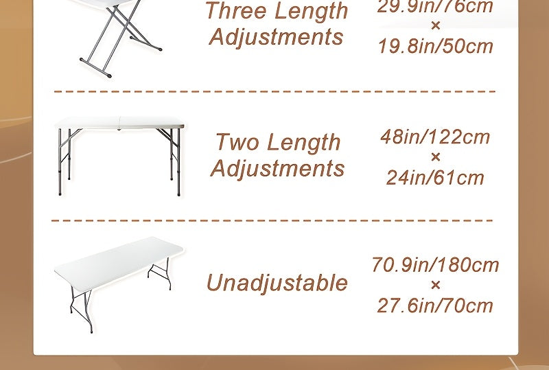 Portable Folding Utility Table with Plastic Top, Carrying Handle and Locking Design, Multiple Model Options for Camping, Picnics and Indoor Outdoor Parties