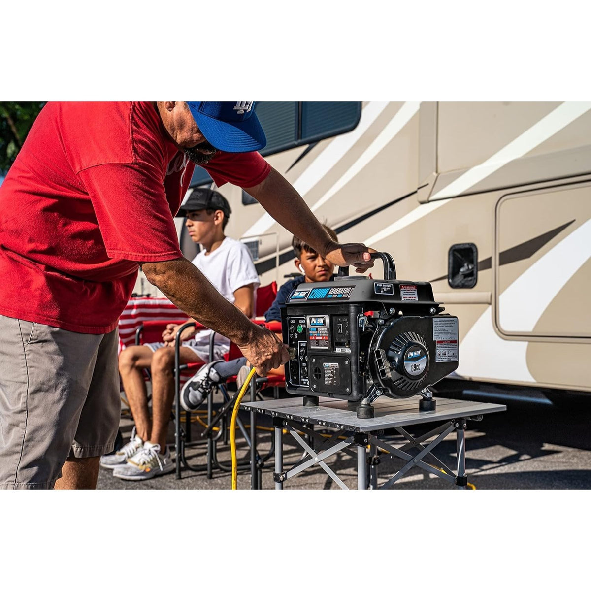 Gas-Powered Portable Generator by Pulsar with Carrying Handle, Listed 1200 Peak and 900 Running Watts, Recoil Start and 120V Outlets for Outdoor Power