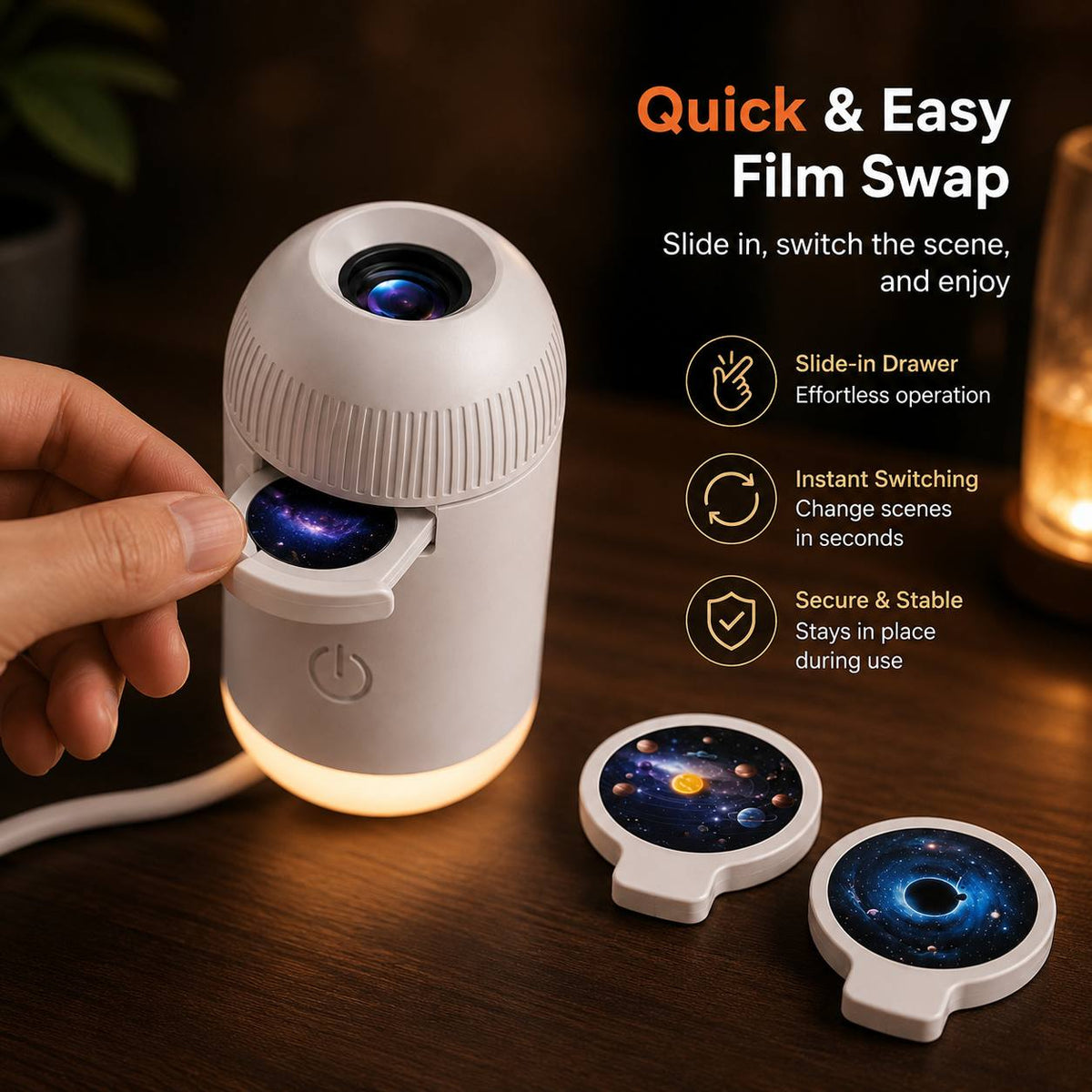 Star Projector Night Light with Static Galaxy Effect, USB-Powered Mini LED Lamp with Adjustable Brightness for Bedroom Ceilings, Walls and Cozy Indoor Decor