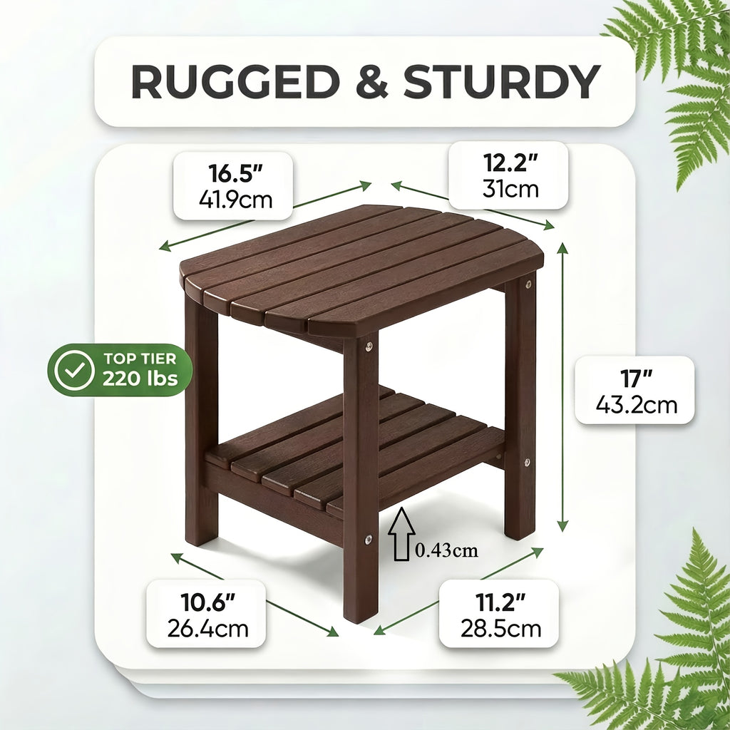 HDPE Adirondack Side Table with Rounded Corners and Two-Tier Storage, YXHDPE006 Patio End Table in Five Colors for Porch, Deck, Garden and Indoor Accent Use