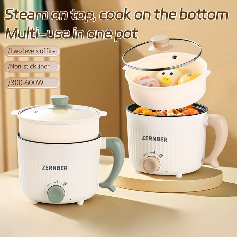 Triple-Power Electric Cooking Pot with Listed Nonstick Coating, ZERNBER 60.87oz A or B Model Labels for Compatible Hot Pot, Soup, Ramen and Kitchen Meal Preparation