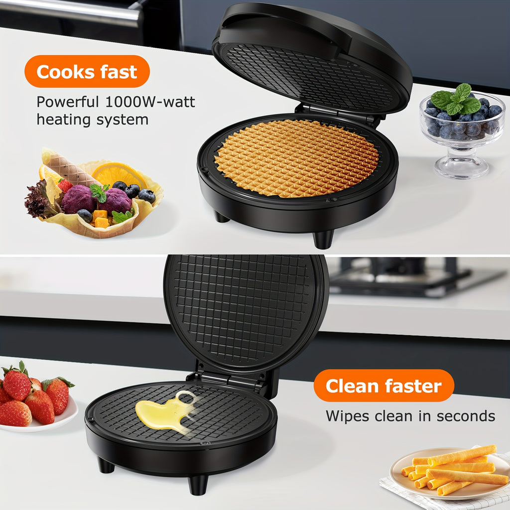 Ice Cream Waffle Cone Maker 6.8-Inch, Electric Nonstick Waffler Iron with Overheat Protection for Homemade Ice Cream Cones, Dessert Bowls and Parent-Child Baking Activities, Kitchen Appliance for Kids and Family