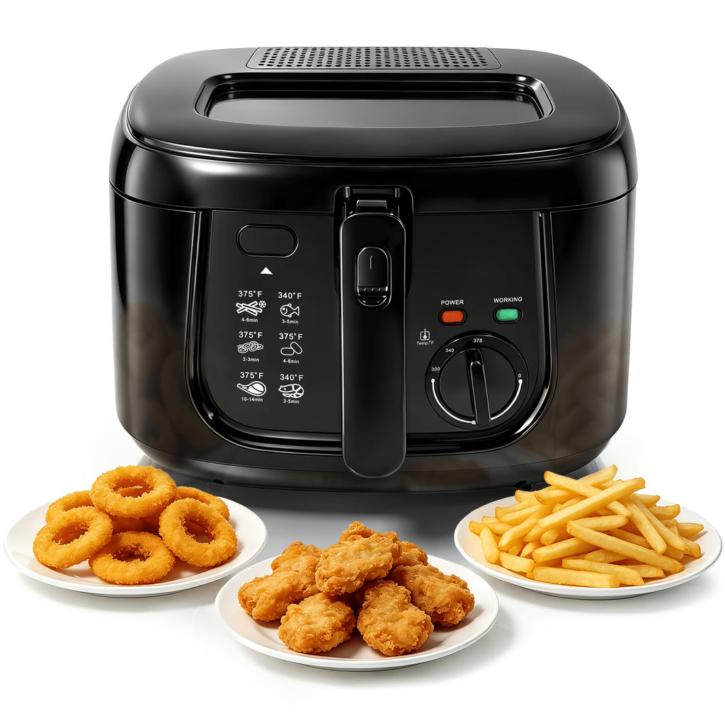 Adjustable Electric Deep Fryer with Listed 1500W Power and 84.54 Oz Capacity, Nonstick Basket, Viewing Window and Removable Lid in Black or White for Home Cooking