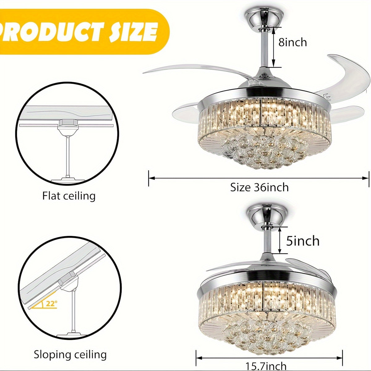 Crystal Style Ceiling Fan Light in Silvery with Three Light Tones, Remote Light Control, Six Fan Speeds and Reversible Airflow for Bedroom and Dining Room Decor