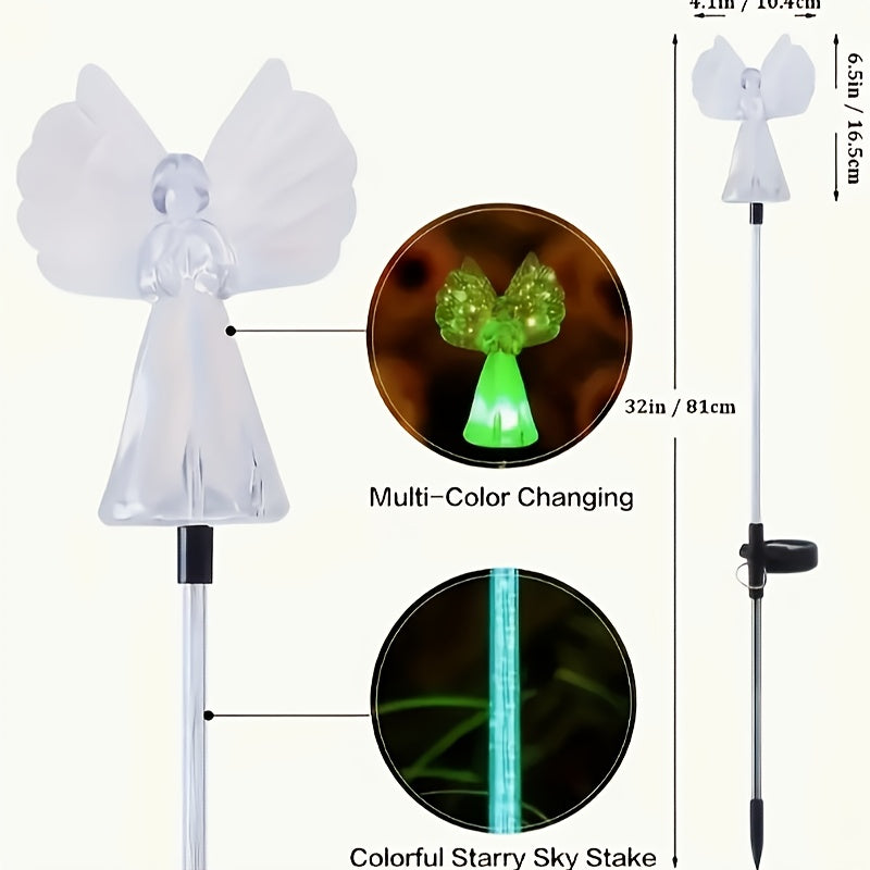 Solar Angel Garden Lights in Listed Two- or Four-Piece Options, Outdoor Decorative Lighting for Yard and Patio Displays, Housewarming and Seasonal Gift Ideas