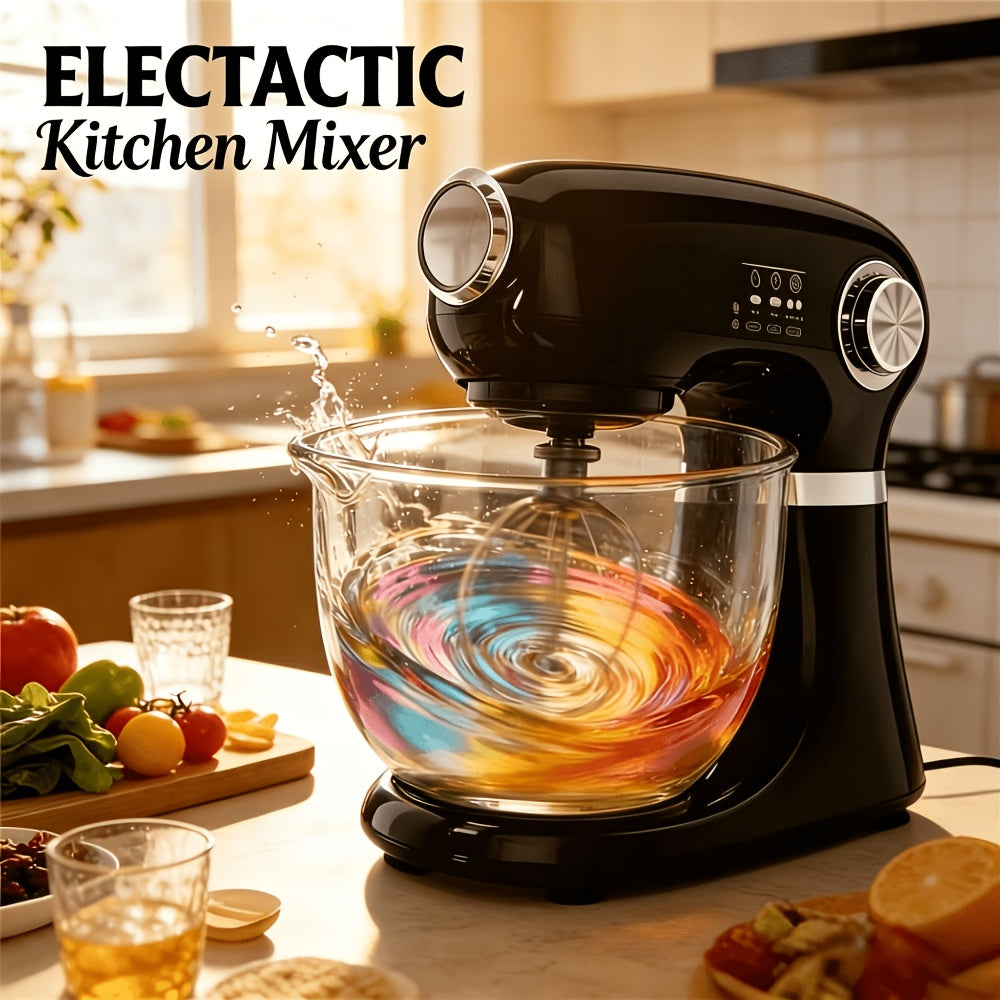 Electric Stand Mixer with Listed 350W Power, 12 Speeds and Pulse Button, Stainless Steel Bowl, Paddle, Dough Hook and Whisk in Grey, Black or Red for Home Baking