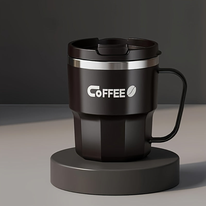 Double-Layer Insulated Coffee Mug with Lid in Grey White, Single Covered Cup for Hot and Cold Drinks, Everyday Beverage Breaks and Coffee Lover Gifts