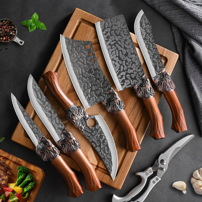 Kitchen Chef Knife Set for Everyday Food Preparation, Listed 5Cr15MoV Steel Blades with PP Handles in Black 3- or 6-Piece and Brown 7-Piece Options