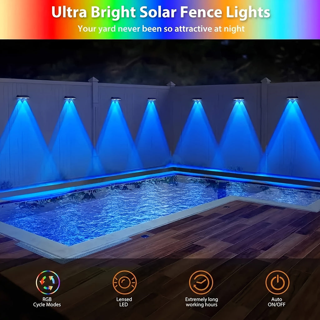 Solar Fence Accent Lights with Nine Lighting Modes, Listed 12-Light Set and Colorful Mode-24LEDs Option for Outdoor Walls, Railings, Patios and Deck Decor