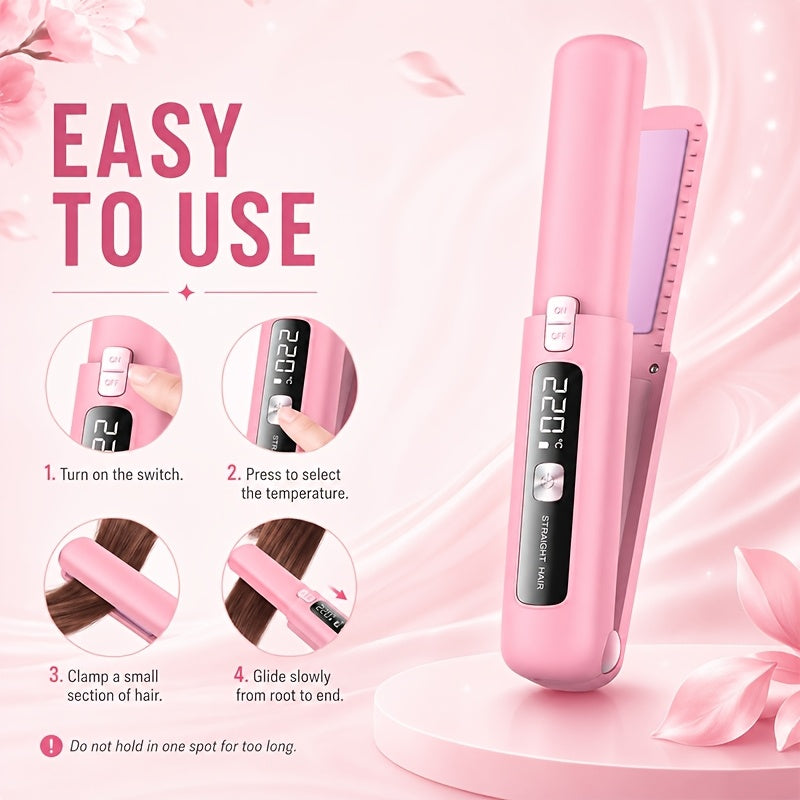 Cordless Hair Straightener and Curler in Gray, Listed Mini 2-in-1 USB-Rechargeable Flat Iron Design for Portable Styling and Travel Preparation