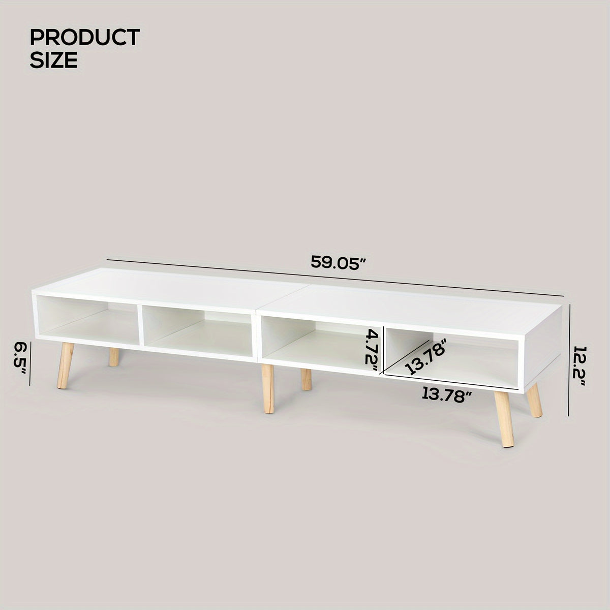 Open Shelf TV Stand with Listed 59-Inch Size and 30–65-Inch Television Compatibility, White or Black Options for Living Room Media Storage and Entertainment Setups