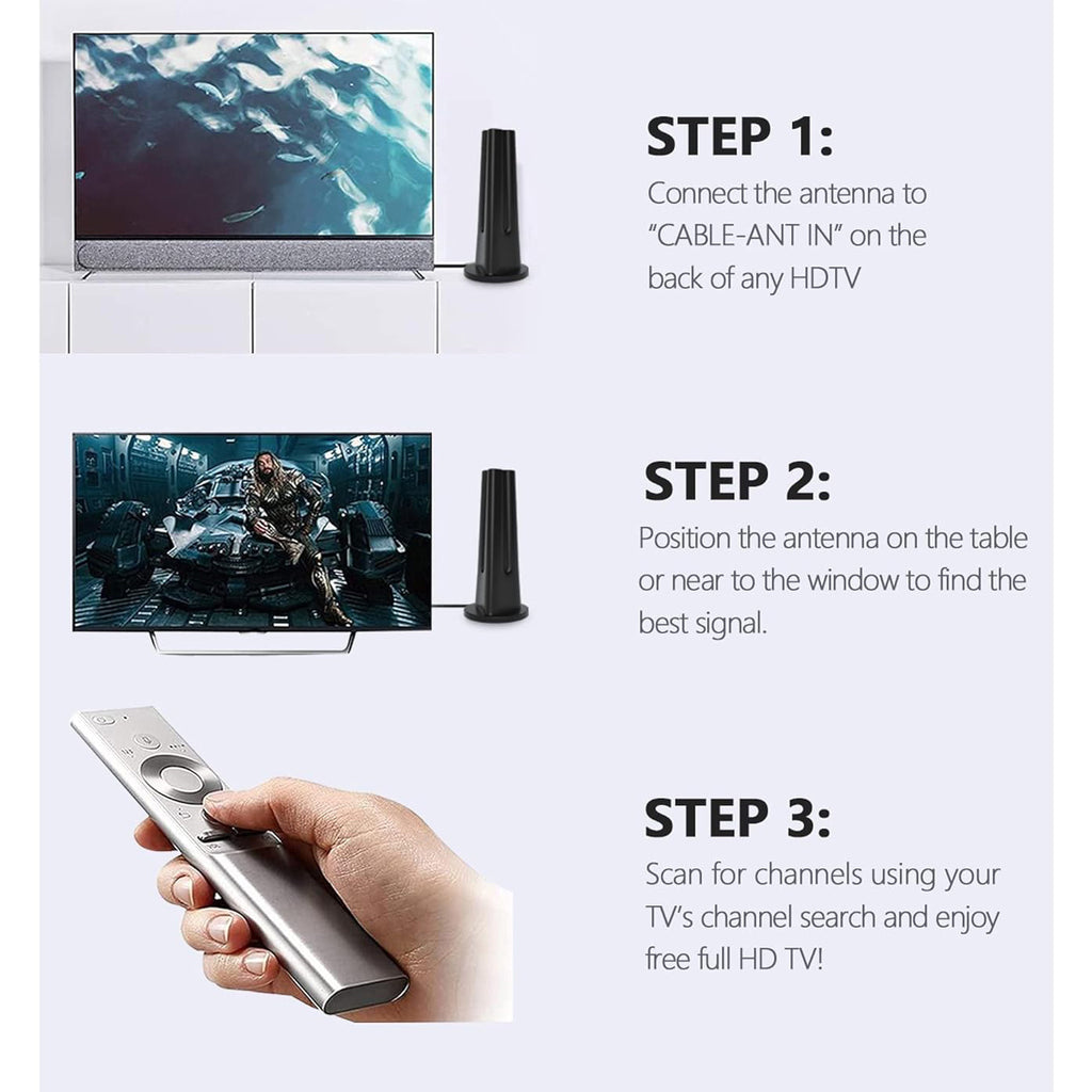 Digital HDTV Antenna with Listed Signal Amplifier and 18-Foot Coaxial Cable, UHF VHF Reception for Compatible Smart and Older TVs and Local Broadcast Viewing