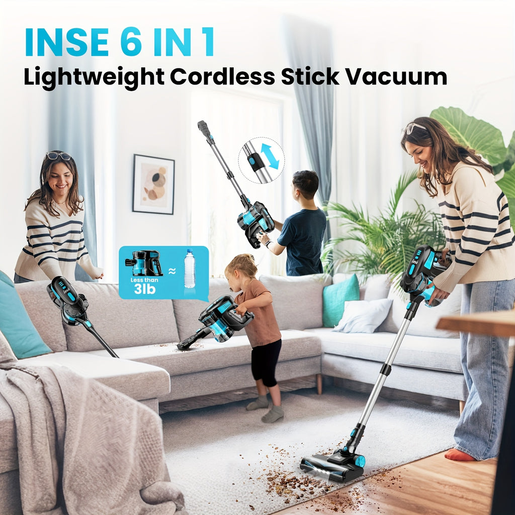 29kPa Portable Vacuum Cleaner by INSE with LED-Lit Nozzle and Listed Attachments for Pet Hair, Carpet, Wood Floor and Car Interior Cleanup in Three Color Options