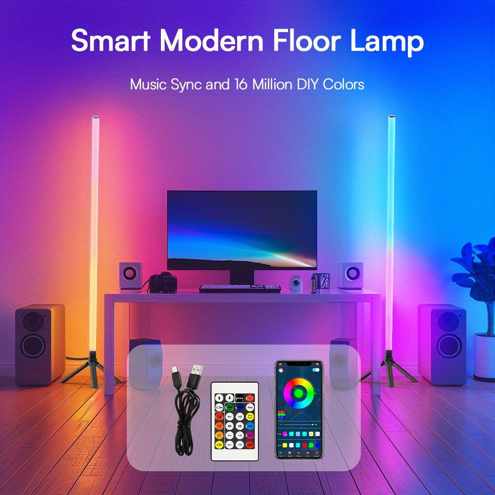 Corner Floor Lamp RGB 16 Million Colors, 48.8/50-inch Smart Ambient Light with Music Sync, Remote & APP Control, Timer, 2-Pack, Dimmable Mood Lighting for Living Room, Bedroom, Game Room, Dorm