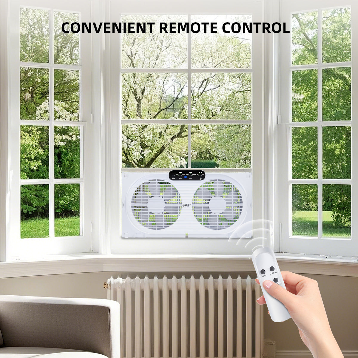 Twin Window Fan with 9-Inch Design, Reversible Airflow and Three Speeds, Listed 23.8-37 Inch Expandable Width with Remote or Timer Options for Home Bedrooms