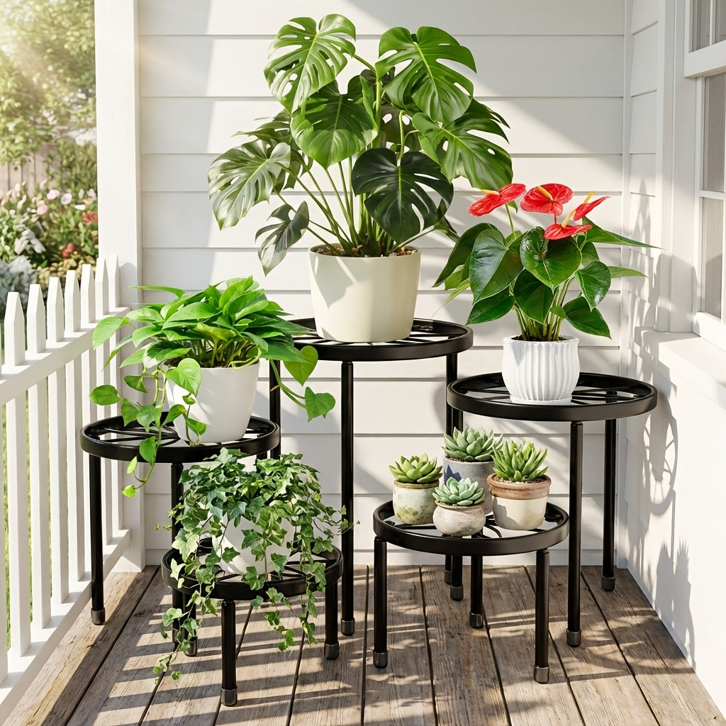 Metal Plant Stand Five-Piece Set with Listed Iron Construction, Separate Planter Holder Display Supply for Indoor Rooms, Garden Patios and Balcony Decor