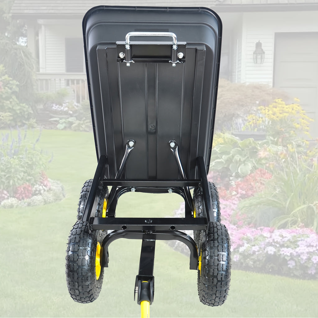 Poly Garden Dump Cart with Steel Frame, Listed 10-Inch Pneumatic Tires and 180-Degree Swivel Handle, Black or Green Option Labels for Lawn and Yard Supply Transport