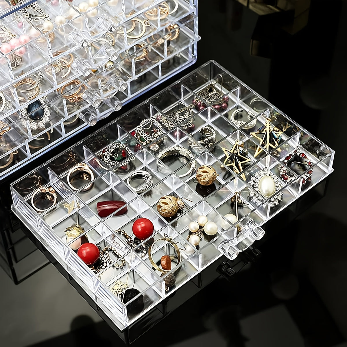 120-Compartment Jewelry Organizer Box with Five Clear Layers, Acrylic Storage for Earrings, Rings and Small Accessories on Bedroom Dressers and Vanities