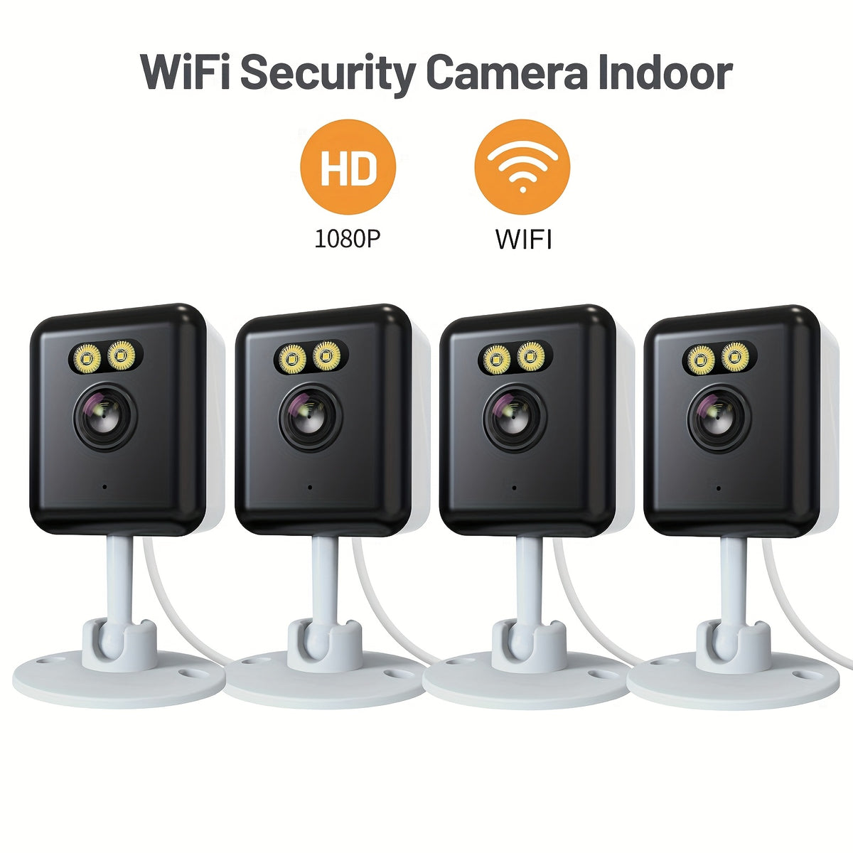 App-Controlled Indoor Security Cameras with 2.4GHz WiFi, Full-Color Night Vision and Two-Way Audio, Four-Pack or Two-Pack 3MP Human-Detection Options