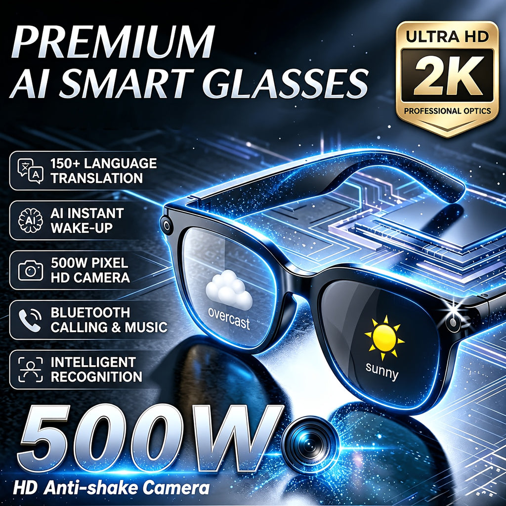 Photochromic Camera Glasses with 8MP Imaging, Stabilization, Photo Video and Audio Recording, AI Translation, Voice Control, Music and Dual Microphones