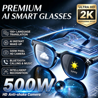 Photochromic Camera Glasses with Listed 8MP Imaging and Stabilization, Unisex Smart Eyewear for Photo Video and Audio Recording, AI Translation and Voice Control