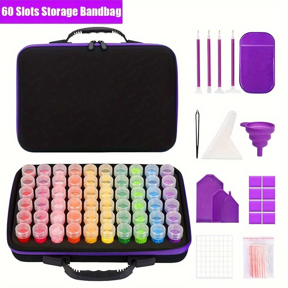 Purple Diamond Art Bead Organizer with 30, 120 or 240 Slot Options, Portable Diamond Painting Storage Container with Listed Drawing Kit for Craft Supply Sorting