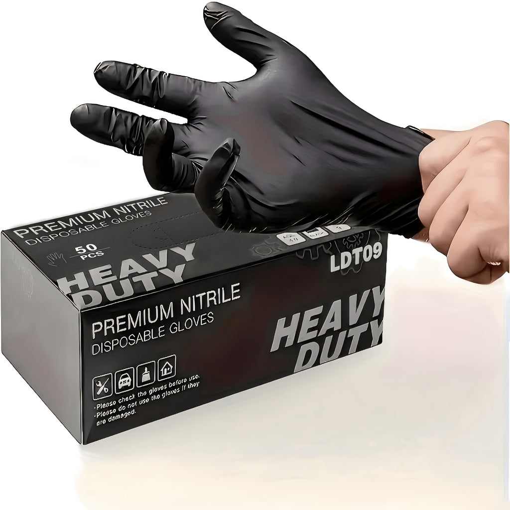 6 Mil Black Nitrile Disposable Gloves, 50-Count Latex-Free Household Cleaning Gloves with Textured Fingertips and S, M, L or XL Size References