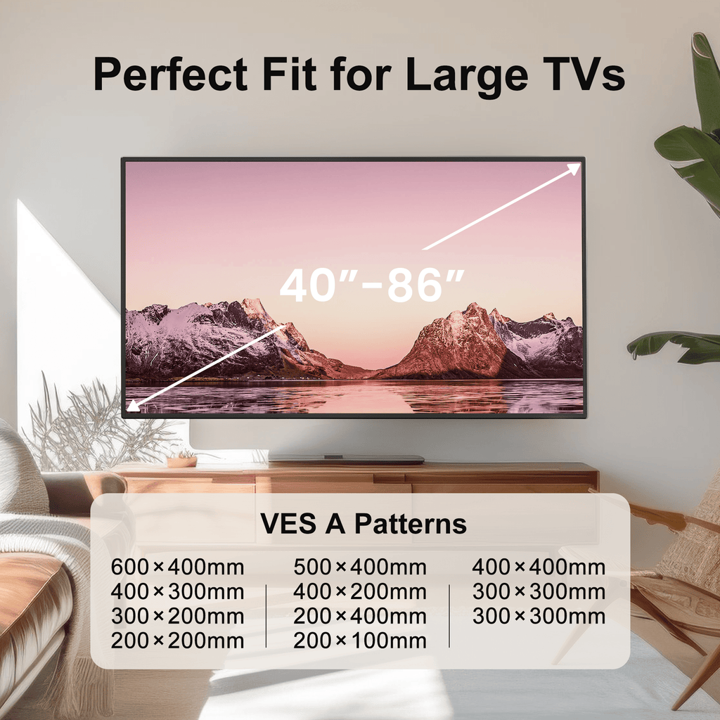 TV Wall Mount with F15 and F11-US Full Motion Options or K1 TV Hanger, Listed 40–86 Inch Screen Range for Compatible Living Room and Home Theater Installations