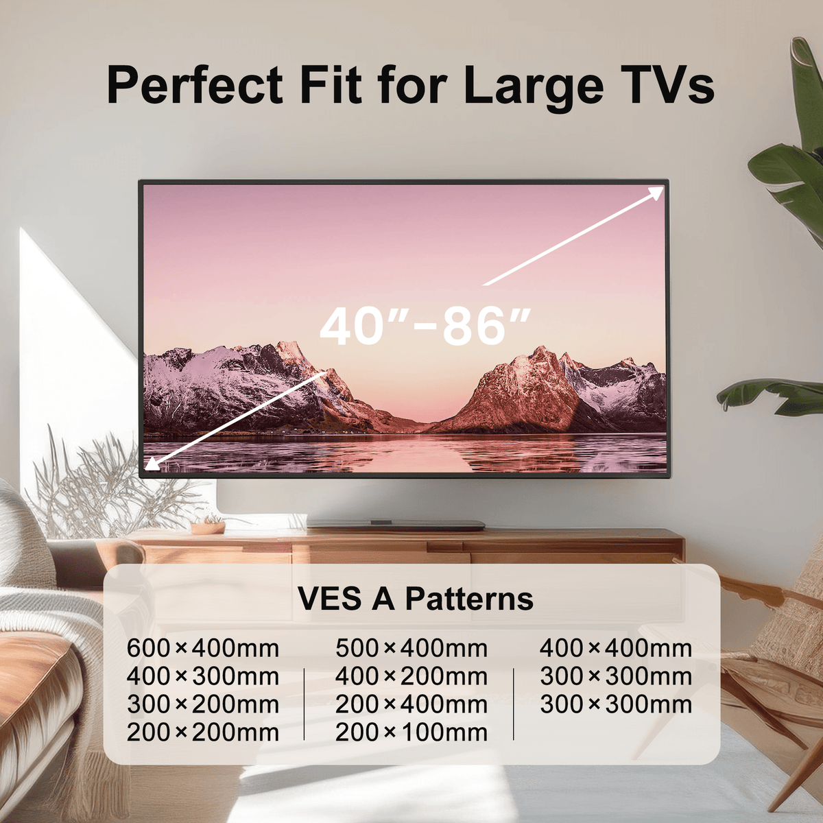 TV Wall Mount with F15 and F11-US Full Motion Options or K1 TV Hanger, Listed 40–86 Inch Screen Range for Compatible Living Room and Home Theater Installations
